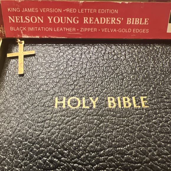 Nelson Young Reader's Bible NIB 1972 #114Z Zipper W/ Cross Black Faux Leather - Picture 4 of 12
